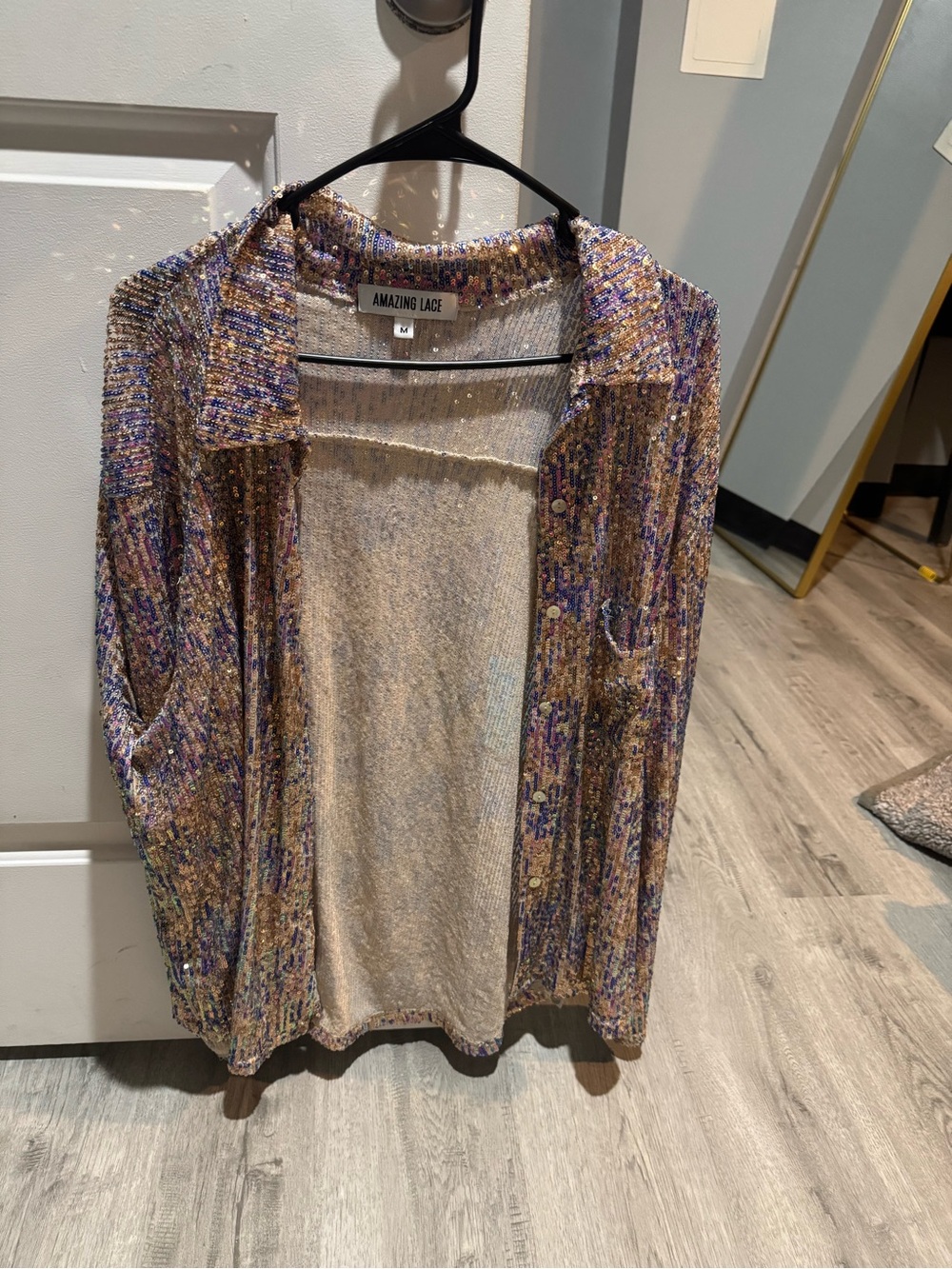 Amazing Lace Multicolor Metallic Knit Button-Front Top